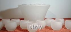 Indiana Princess White Frosted Glass Punch Bowl Set 11 Roly Poly Cups