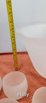 Indiana Princess White Frosted Glass Punch Bowl Set 11 Roly Poly Cups