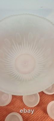 Indiana Princess White Frosted Glass Punch Bowl Set 11 Roly Poly Cups