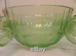 Indiana Tiara Sandwich Glass Chantilly Green Punch Bowl Set with 12 Cups & Ladle