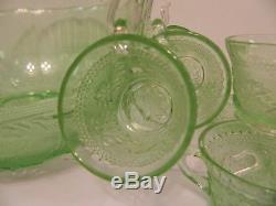 Indiana Tiara Sandwich Glass Chantilly Green Punch Bowl Set with 12 Cups & Ladle