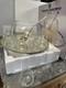 International Silver Co Vtg 25C OPTIC Glass Punch Bowl with8 cups, Platter& ladle