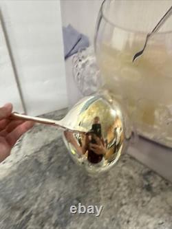 International Silver Co Vtg 25C OPTIC Glass Punch Bowl with8 cups, Platter& ladle