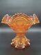 Iridescent Amber Hobstar Carnival Glass Punch Bowl and Pedestal