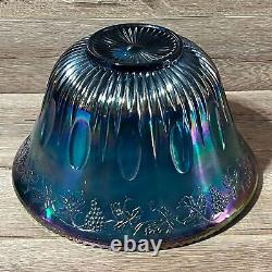 Iridescent Blue Carnival Glass Princess Punch Bowl Complete Original Box 7446