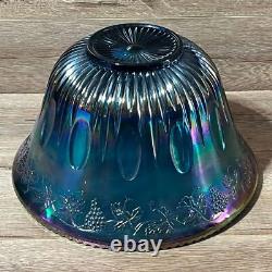 Iridescent Blue Carnival Glass Princess Punch Bowl Complete Original Box 7446