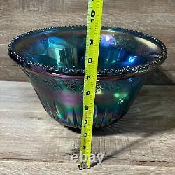 Iridescent Blue Carnival Glass Princess Punch Bowl Complete Original Box 7446