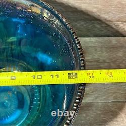 Iridescent Blue Carnival Glass Princess Punch Bowl Complete Original Box 7446