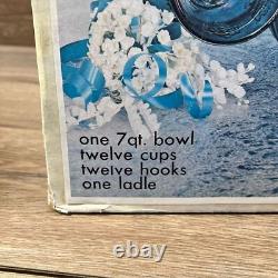 Iridescent Blue Carnival Glass Princess Punch Bowl Complete Original Box 7446