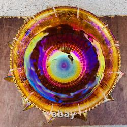 Iridescent Carnival Glass Punch Bowl Set with 12 Cups Mid Century Serveware