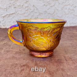 Iridescent Carnival Glass Punch Bowl Set with 12 Cups Mid Century Serveware