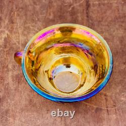 Iridescent Carnival Glass Punch Bowl Set with 12 Cups Mid Century Serveware