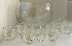 Iridescent Luster Punch Bowl & 12 Cups Mermaid Scales West Virginia Glass Rare