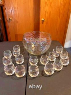 Iridescent Luster Punch Bowl & 16 Cups Mermaid Scales West Virginia Glass Rare