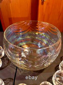 Iridescent Luster Punch Bowl & 16 Cups Mermaid Scales West Virginia Glass Rare