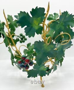 Italian Blown Glass Punch Bowl Set Honey Amber Tole Metal Grape Vine Stand