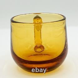 Italian Blown Glass Punch Bowl Set Honey Amber Tole Metal Grape Vine Stand