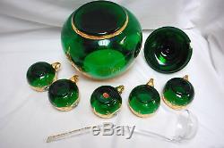 Italian Murano Green Glass Punch Bowl Set (bowl, Ladle & 5-cups) (#m4433)