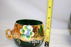 Italian Murano Green Glass Punch Bowl Set (bowl, Ladle & 5-cups) (#m4433)