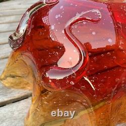 Italian Murano Sommerso Art Glass Curl Fruteria Punch Bowl Red Amber Bubble 1960