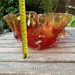 Italian Murano Sommerso Art Glass Curl Fruteria Punch Bowl Red Amber Bubble 1960