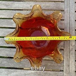 Italian Murano Sommerso Art Glass Curl Fruteria Punch Bowl Red Amber Bubble 1960