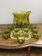 Italian Vintage glass punch bowl set, Green Blown Glass In Great Condition
