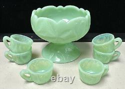 Jadeite Mosser Inverted Strawberry Glass Miniature Punch Bowl With6 Mini Cups 1960