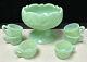 Jadeite Mosser Inverted Strawberry Glass Miniature Punch Bowl With6 Mini Cups 1960