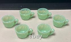 Jadeite Mosser Inverted Strawberry Glass Miniature Punch Bowl With6 Mini Cups 1960