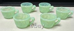 Jadeite Mosser Inverted Strawberry Glass Miniature Punch Bowl With6 Mini Cups 1960