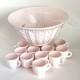 Jeanette Feather Pattern Shell Pink Milk Glass Punch Set Bowl Base 11 Cups Ladle