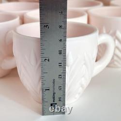 Jeanette Feather Pattern Shell Pink Milk Glass Punch Set Bowl Base 11 Cups Ladle