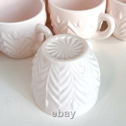 Jeanette Feather Pattern Shell Pink Milk Glass Punch Set Bowl Base 11 Cups Ladle