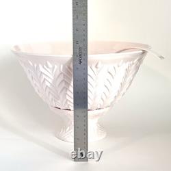 Jeanette Feather Pattern Shell Pink Milk Glass Punch Set Bowl Base 11 Cups Ladle