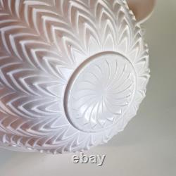 Jeanette Feather Pattern Shell Pink Milk Glass Punch Set Bowl Base 11 Cups Ladle