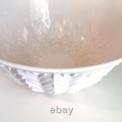 Jeanette Feather Pattern Shell Pink Milk Glass Punch Set Bowl Base 11 Cups Ladle
