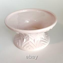 Jeanette Feather Pattern Shell Pink Milk Glass Punch Set Bowl Base 11 Cups Ladle