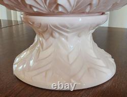 Jeanette Feather Pattern Shell Pink Milk Glass Punch Set Bowl Base Cups Ladle