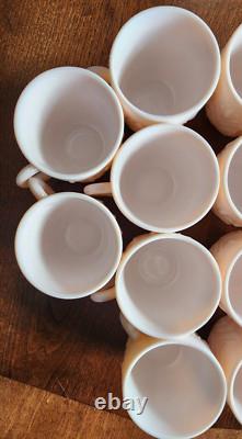 Jeanette Feather Pattern Shell Pink Milk Glass Punch Set Bowl Base Cups Ladle