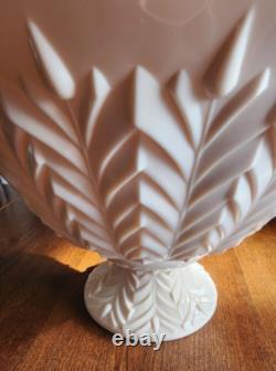 Jeanette Feather Pattern Shell Pink Milk Glass Punch Set Bowl Base Cups Ladle