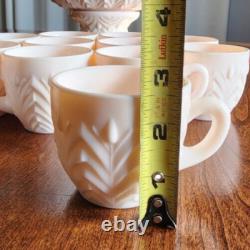 Jeanette Feather Pattern Shell Pink Milk Glass Punch Set Bowl Base Cups Ladle