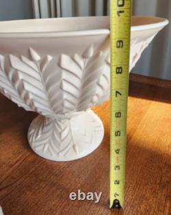 Jeanette Feather Pattern Shell Pink Milk Glass Punch Set Bowl Base Cups Ladle