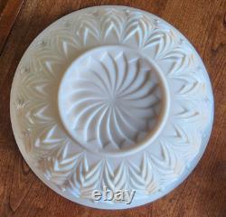 Jeanette Feather Pattern Shell Pink Milk Glass Punch Set Bowl Base Cups Ladle