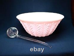 Jeanette Feather Shell Pink Glass Punch Bowl with Glass Dipper Vintage 1950's