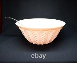 Jeanette Feather Shell Pink Glass Punch Bowl with Glass Dipper Vintage 1950's