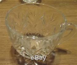 Jeanette Glass Feather Pattern Punch Bowl Set 24 Cups or Serving Bowls