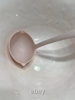 Jeannette Feather Shell Pink Milk Glass Punch Bowl Set 12 cups Vtg 1950's