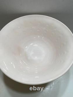 Jeannette Feather Shell Pink Milk Glass Punch Bowl Set 12 cups Vtg 1950's