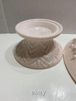 Jeannette Feather Shell Pink Milk Glass Punch Bowl Set 12 cups Vtg 1950's